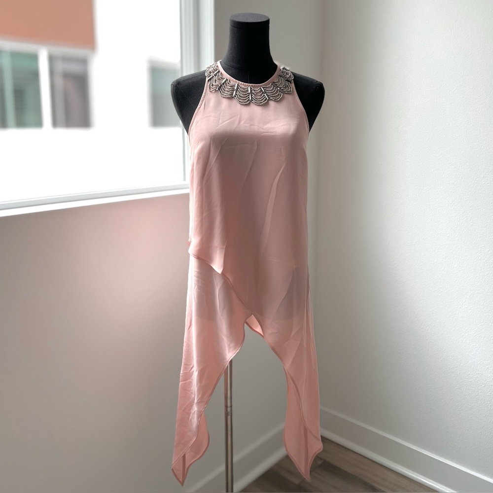 Bebe Light Rose High Neck Long Blouse in Size XXS